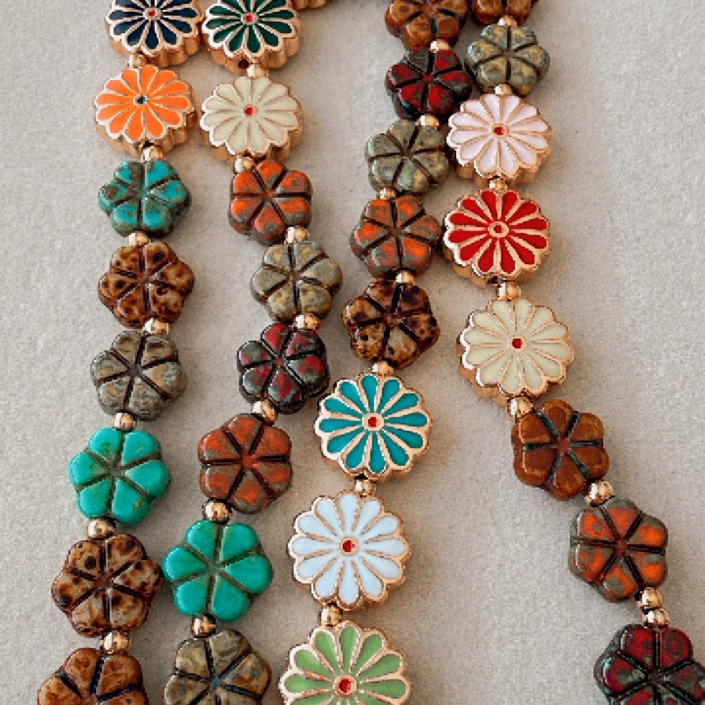 Red and Orange Floral Necklace with Artisanal Beads